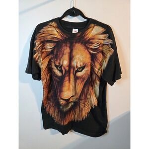 Vintage Trinity Lion Face All Over Print‎ Tee Men's L 90s AOP Fruit Of The Loom
